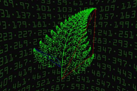 Illustration showing a leaf over a background of prime numbers