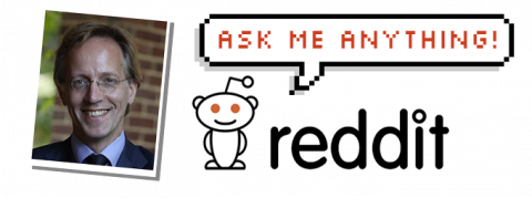 Photo of Dr. Robbert Dijkgraaf, and "Ask Me Anything!" with Reddit logo