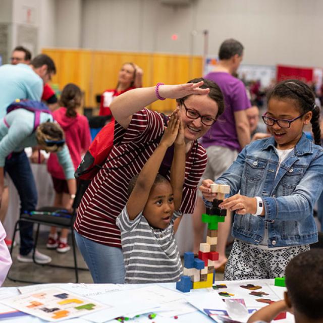 2019 festival attendees building block towers