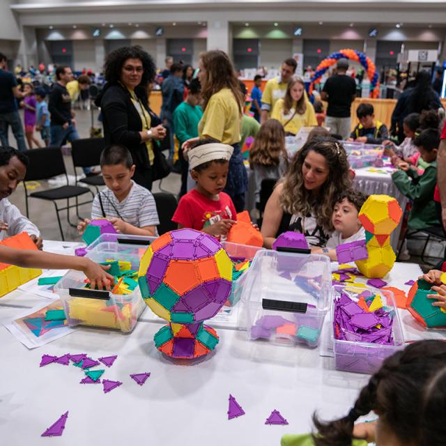 2019 Festival attendees at colorful building block table