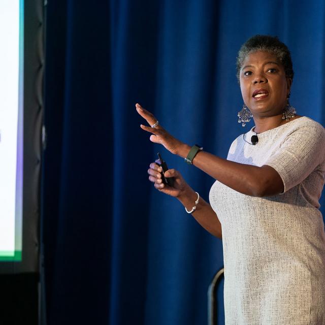 2019 festival presenter Suzanne L. Weekes presents on stage